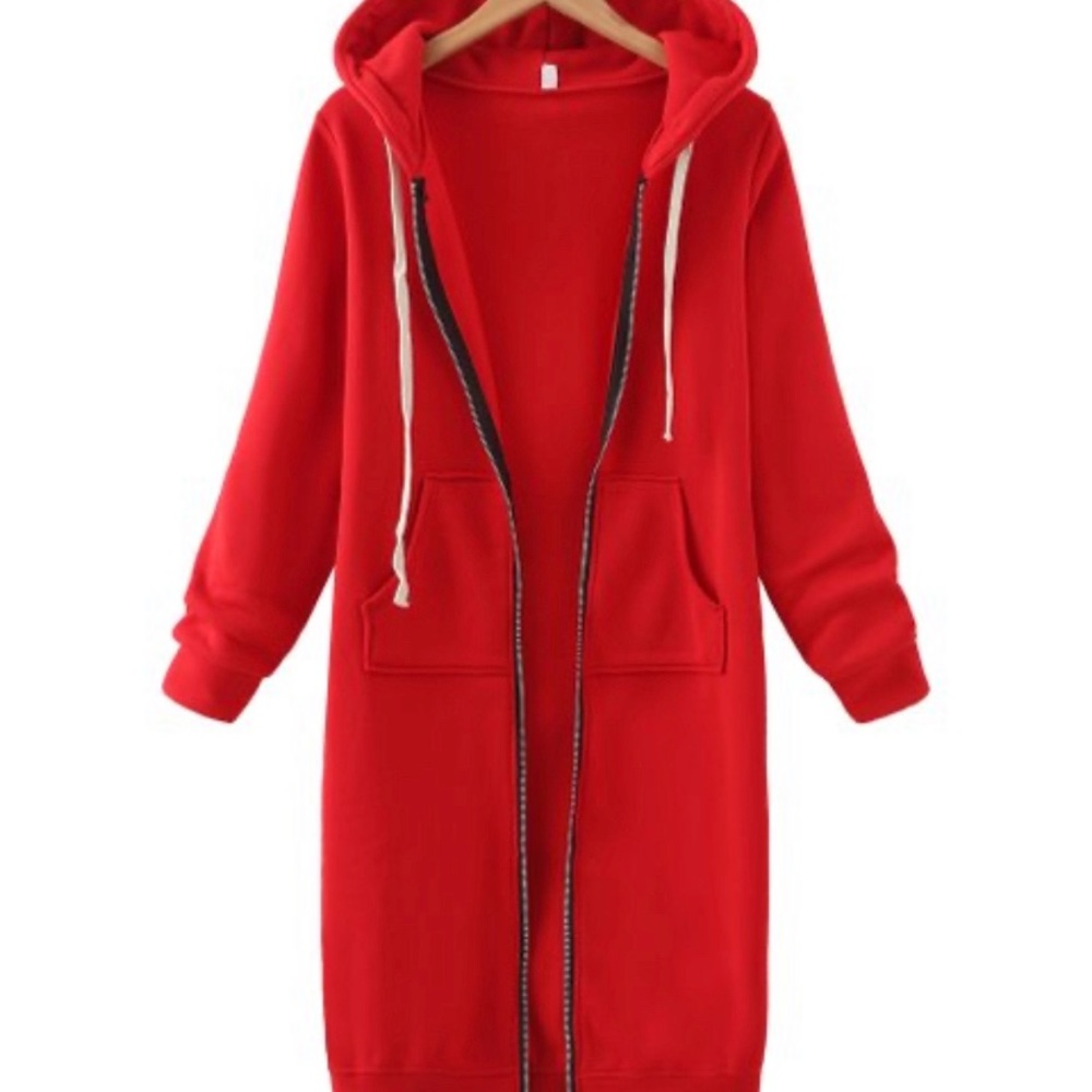 Red Pocket Zip-Up Hoodie